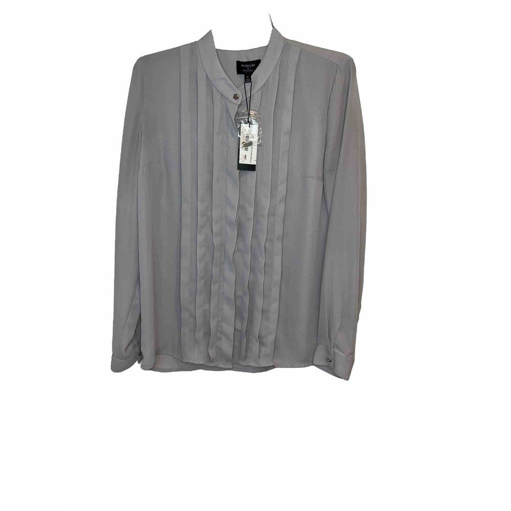 HIGHLINE by Olive&Oak Women's Gray Pleated Front Button up Blouse Medium NWT
